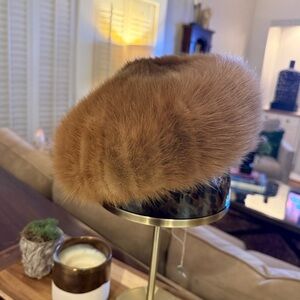 Vintage Soviet Mink Fur Pill-Box Hat. Rot-Front Leningrad USSR. Original Seal.